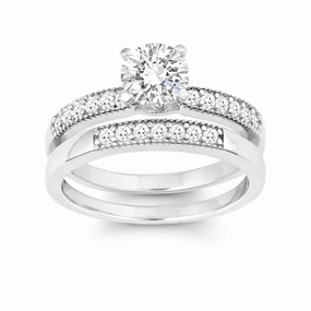Sterling Silver CZ Engagement and Wedding Ring Set - W-9896 suit-set  