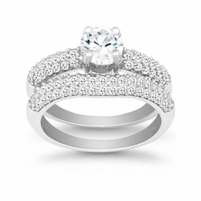 Sterling Silver CZ Engagement and Wedding Ring Set - W-9897 suit-set  