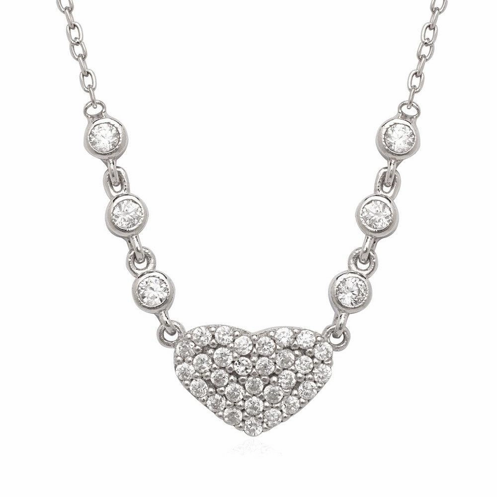 Sterling Silver CZ Heart with Bezel Set Necklace suit-set  