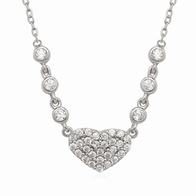 Sterling Silver CZ Heart with Bezel Set Necklace suit-set  
