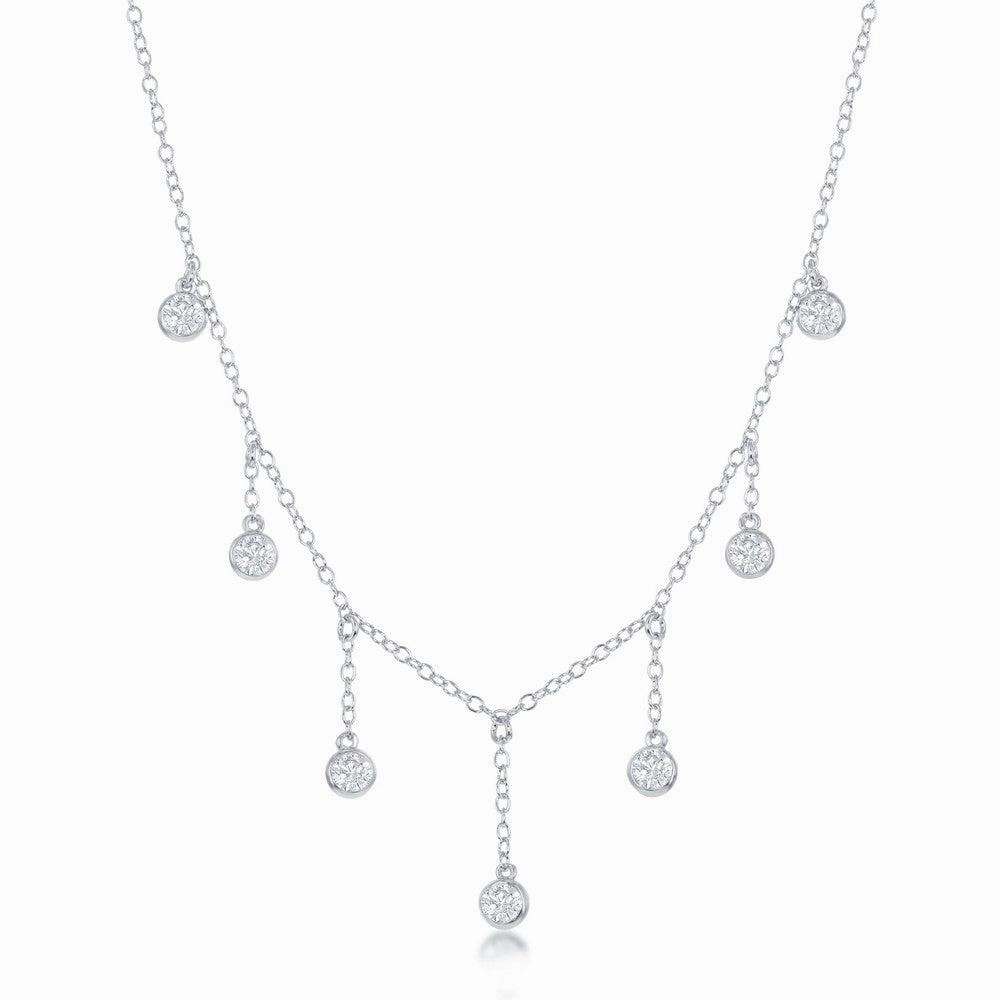 Sterling Silver Dangling Bezel-Set Cubic Zirconia's Necklace suit-set  