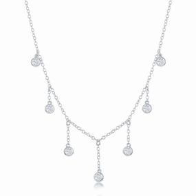 Sterling Silver Dangling Bezel-Set Cubic Zirconia's Necklace suit-set  