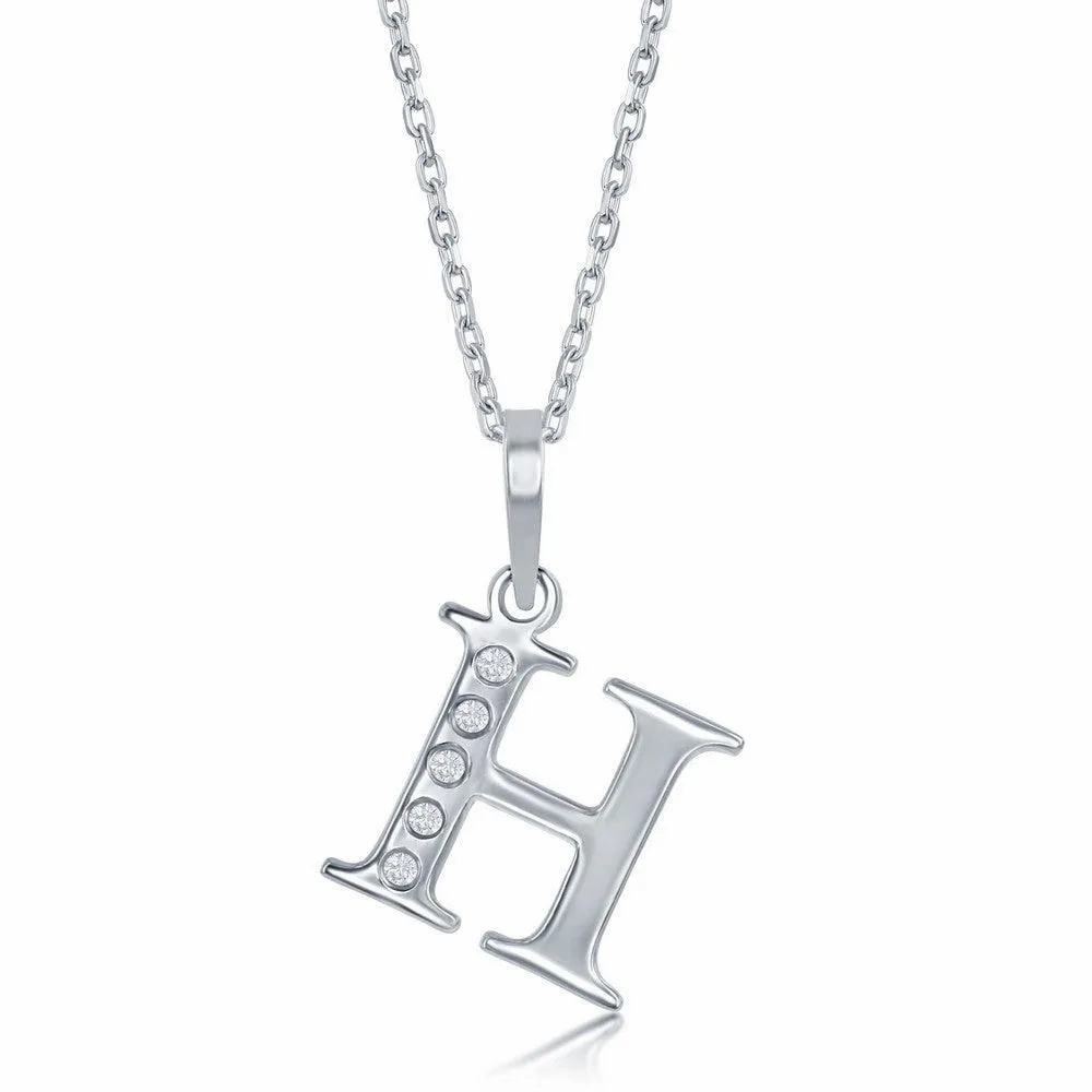 Sterling Silver Diamond &quot;H&quot; Initial Pendant Chain