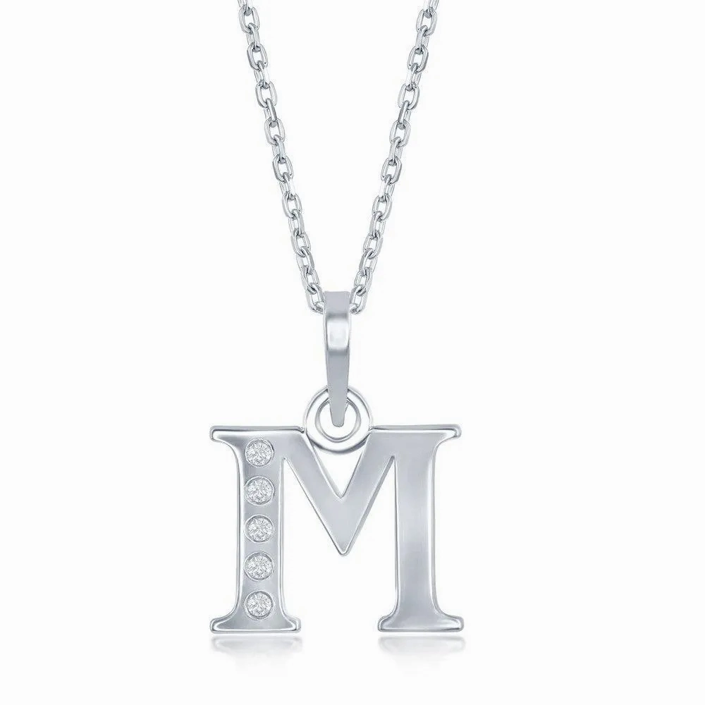 Sterling Silver Diamond &quot;M&quot; Initial Pendant Chain