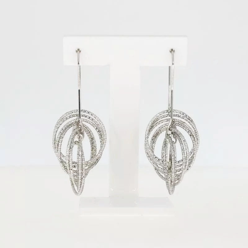 Sterling Silver Diamond Cut Multi Ring Spiral Ladies Drop Earrings
