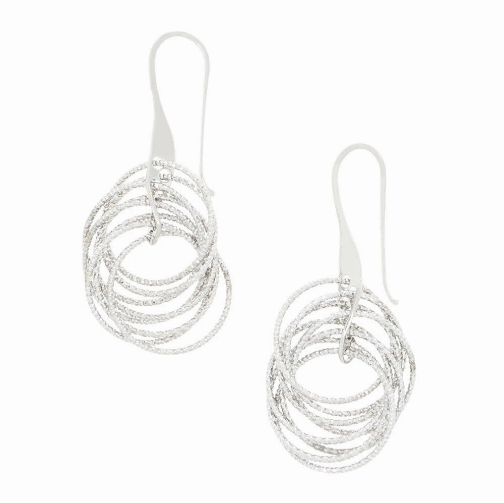 Sterling Silver Diamond Cut Multi Ring Spiral Ladies Drop Earrings ear-earrings  