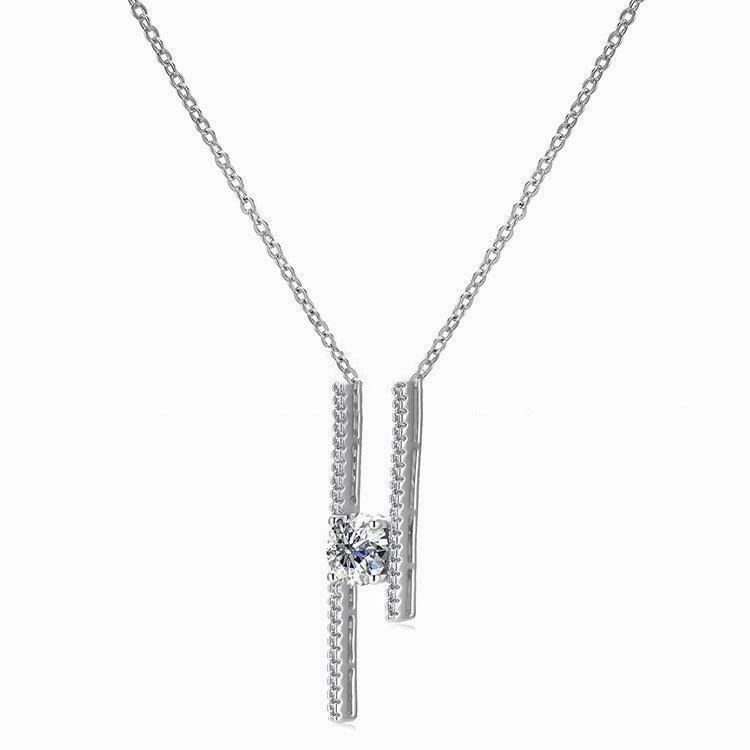 Sterling Silver Fairy Asymmetric Moissanite Micro-inlaid All-match Fashion Sweater Necklace