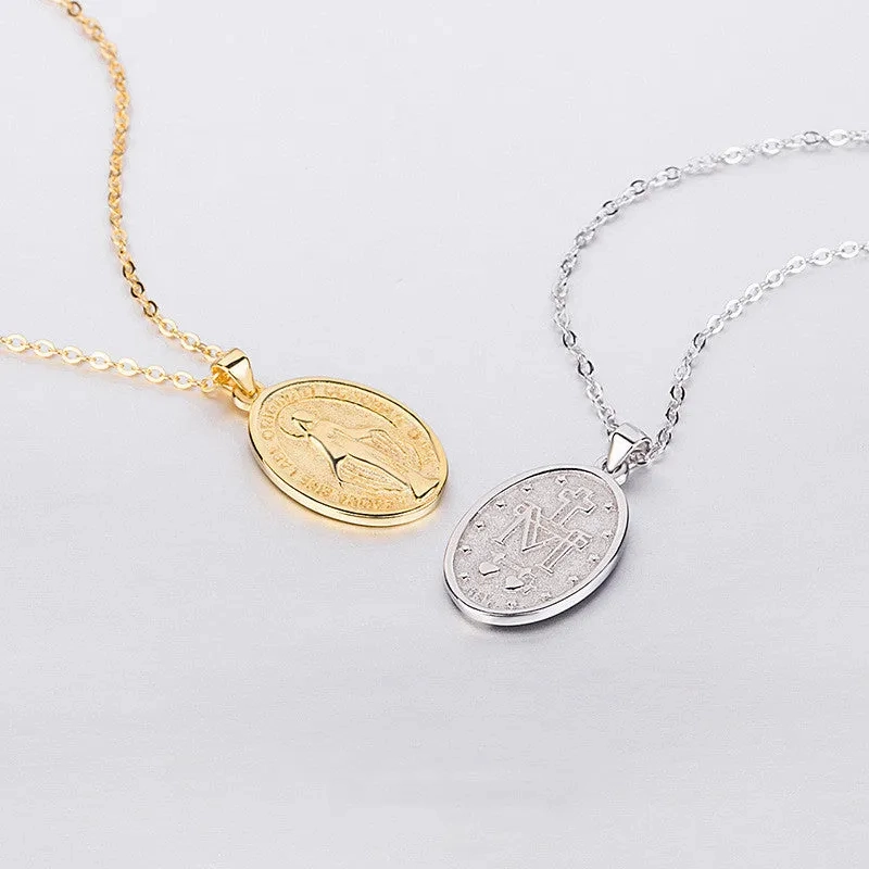 Sterling Silver Female Virgin Mary Pendant Gold Virgencita Necklace