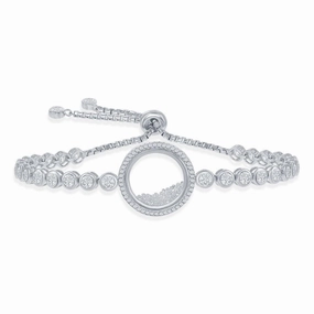 Sterling Silver Floating White CZ in a Disc Bezel-Set Bracelet suit-set  
