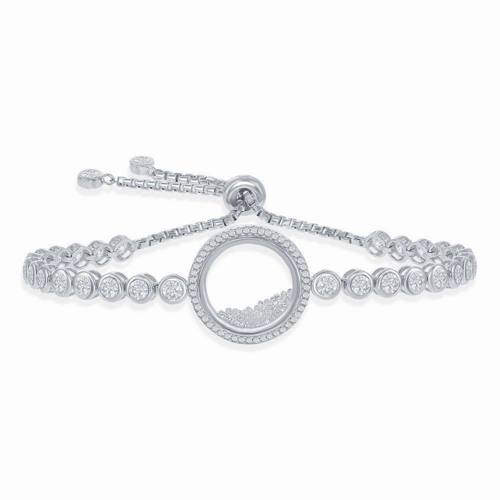Sterling Silver Floating White CZ in a Disc Bezel-Set Bracelet suit-set  