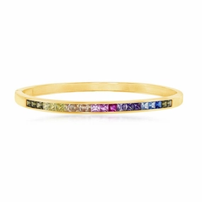 Sterling Silver Gold Plated Rainbow CZ Channel Set Bangle suit-set  