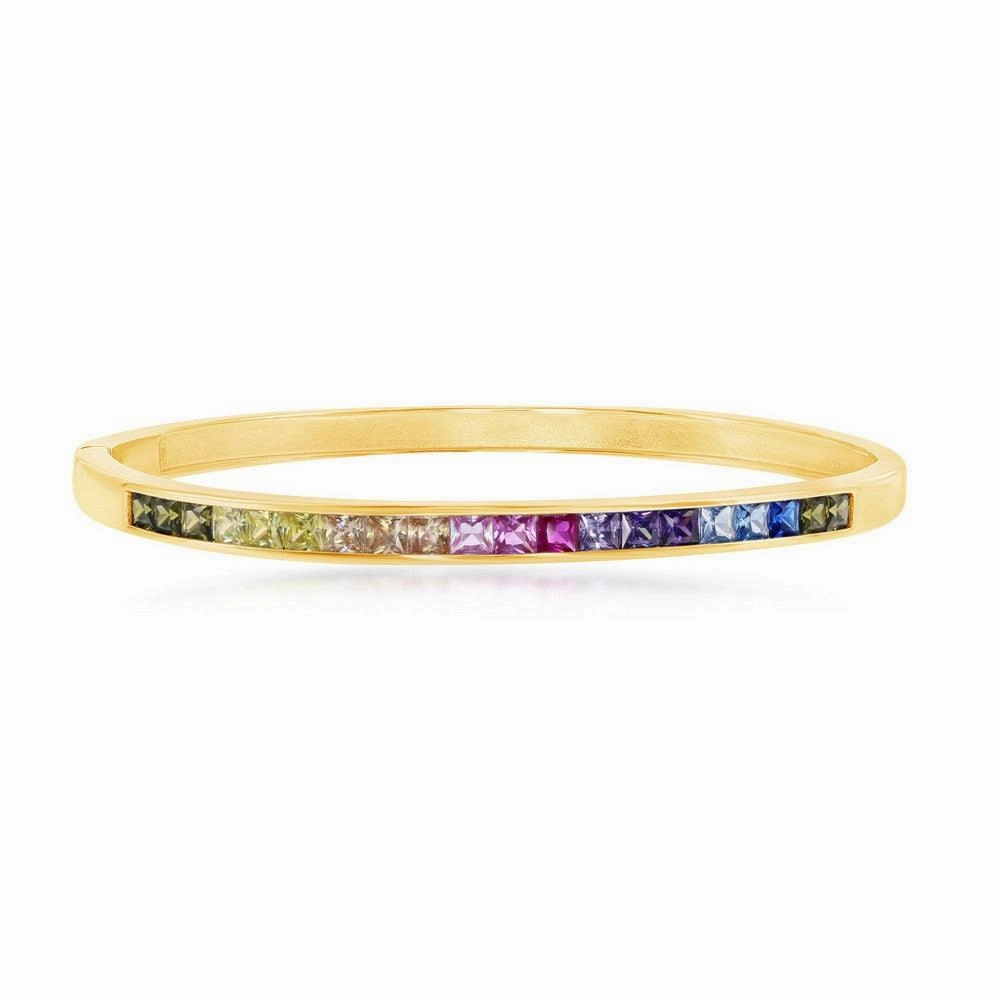 Sterling Silver Gold Plated Rainbow CZ Channel Set Bangle suit-set  