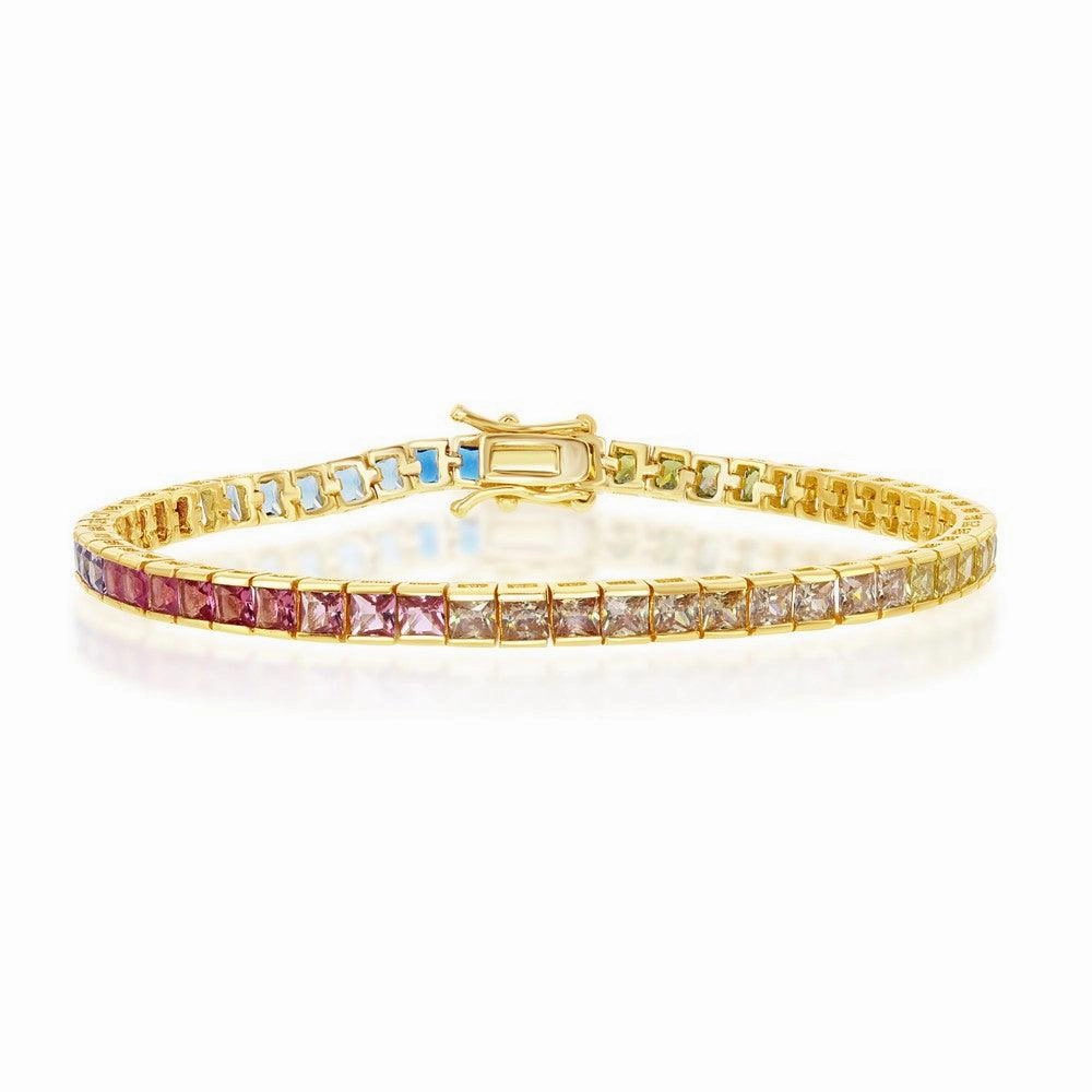 Sterling Silver Gold Plated Rainbow CZ Channel-Set Bracelet suit-set  