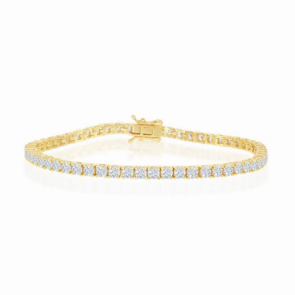 Sterling Silver GP 3mm Prong-Set Round CZ Tennis Bracelet suit-set  