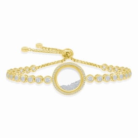 Sterling Silver GP Floating White CZ in a Disc Bezel-Set Bracelet suit-set  