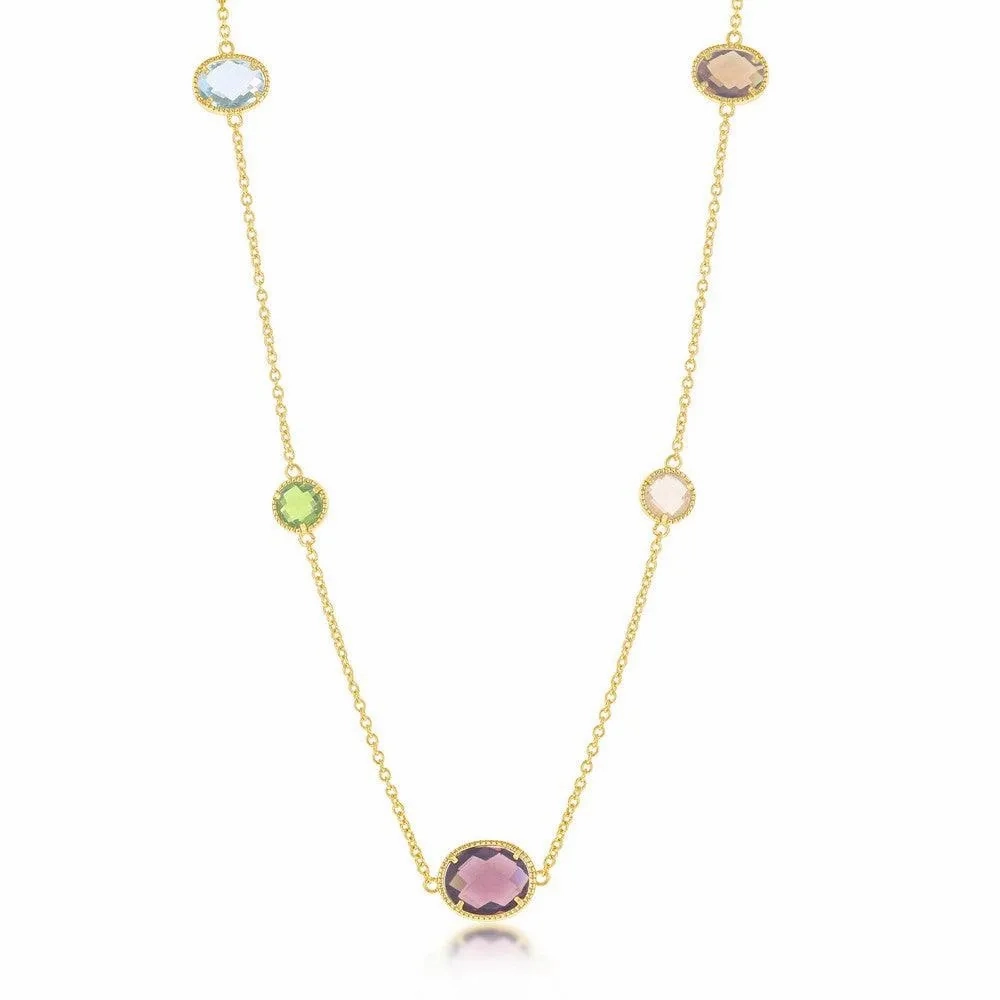 Sterling Silver GP Multi-Shaped Multi-Color CZ Long Necklace
