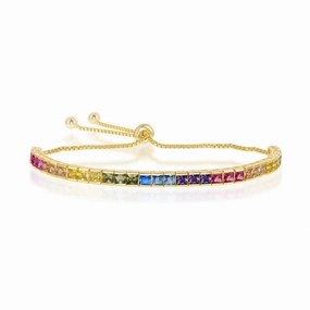 Sterling Silver GP Rainbow CZ Channel-Setting Bolo Bracelet suit-set  