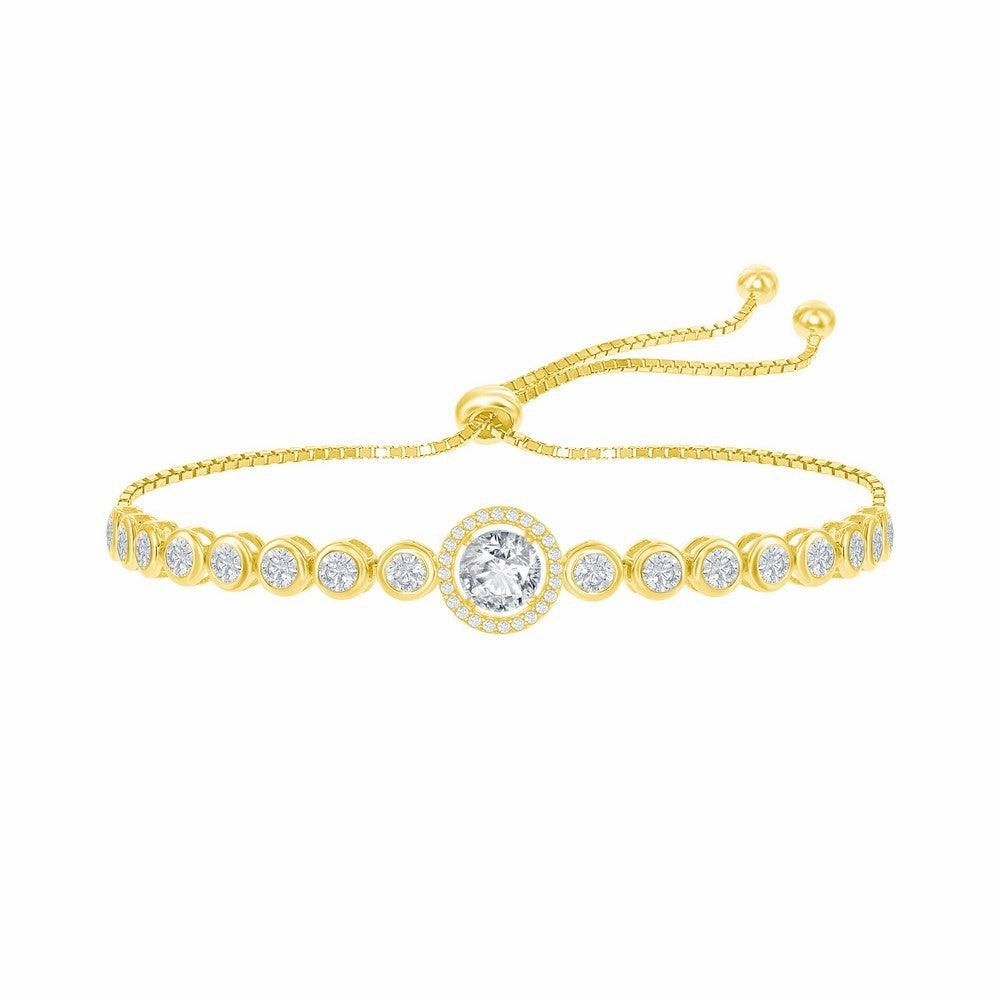 Sterling Silver GP Round CZ Halo Bezel-Set CZ Bracelet suit-set  