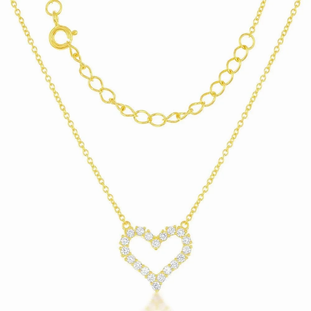 Sterling Silver GP Small Open CZ Heart Necklace