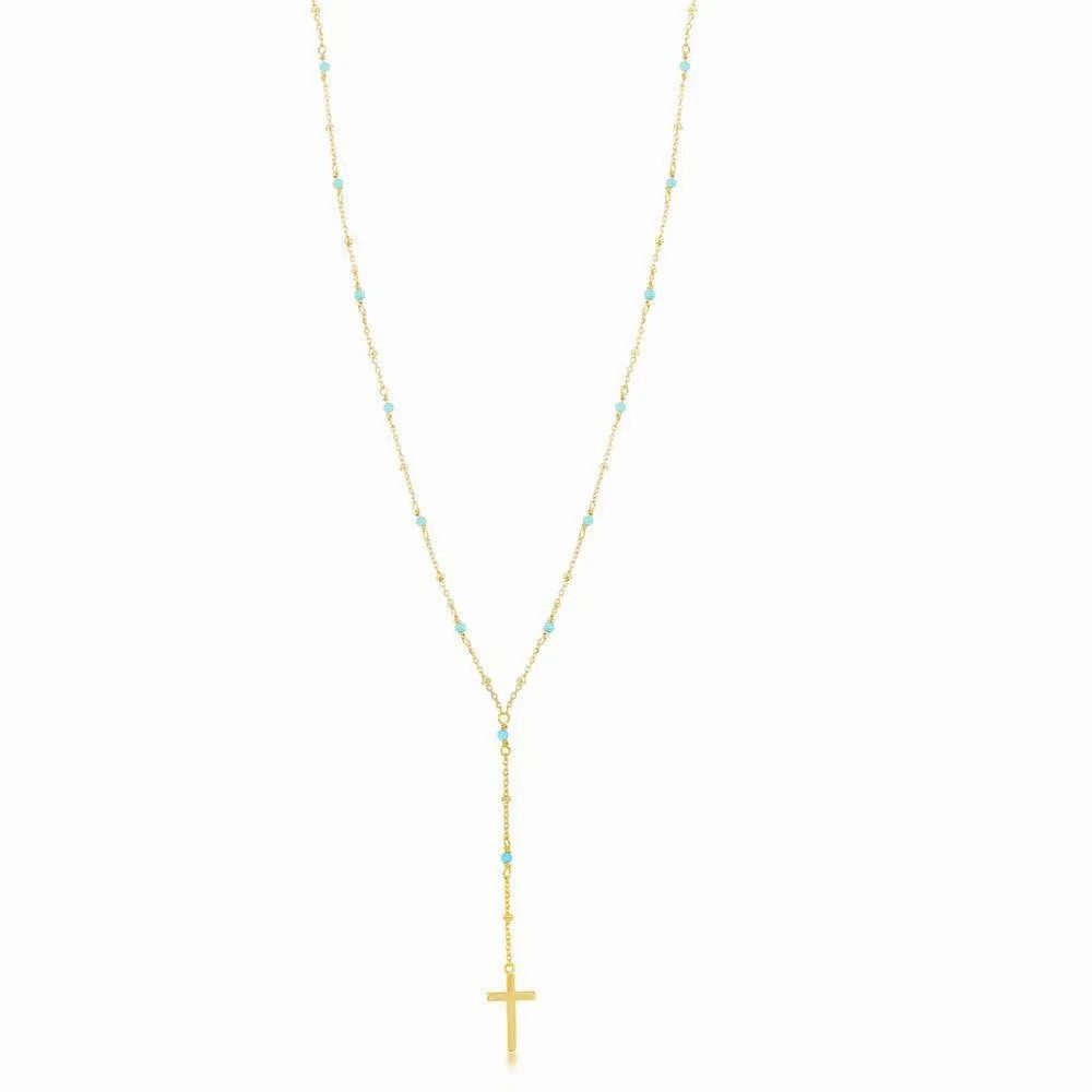 Sterling Silver GP Turquoise and GP Plain Beads Cross Necklace