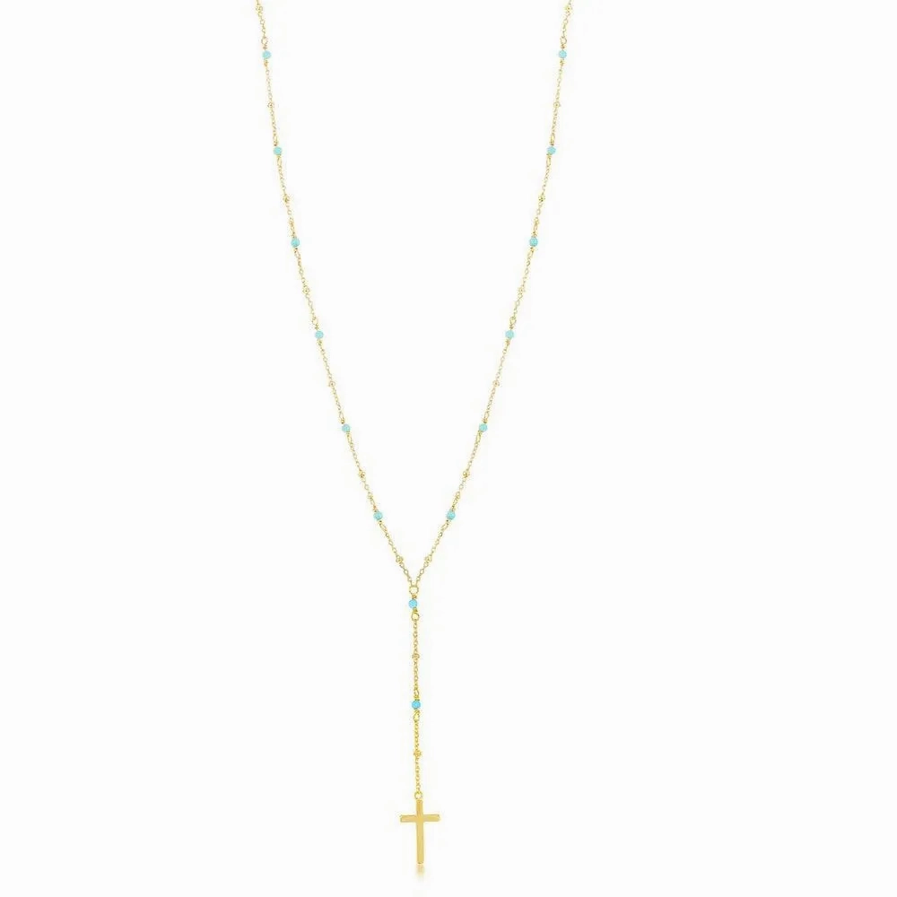 Sterling Silver GP Turquoise and GP Plain Beads Cross Necklace