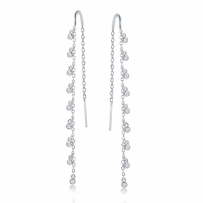 Sterling Silver Hanging Bezel Set CZ Earrings suit-set  