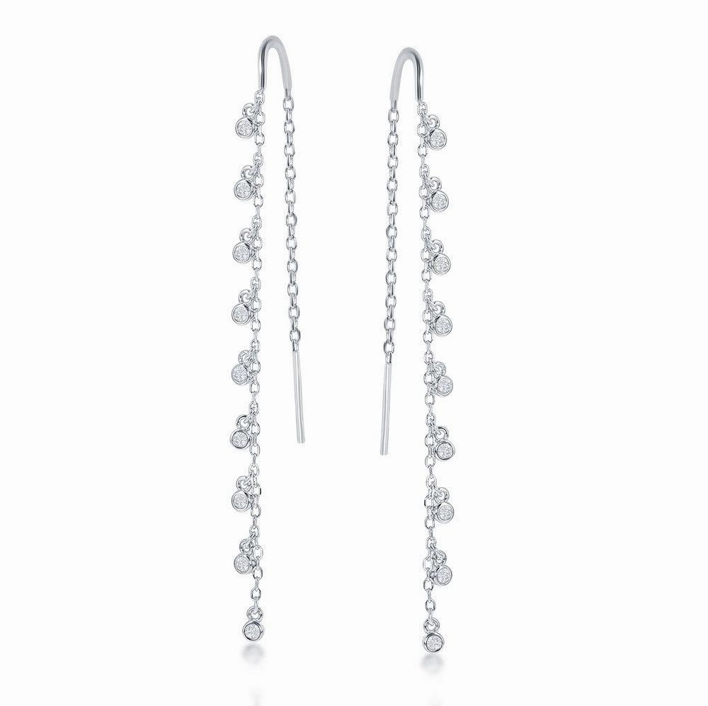 Sterling Silver Hanging Bezel Set CZ Earrings suit-set  