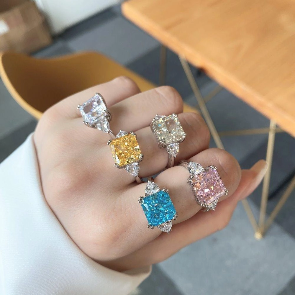 Sterling Silver High Carbon Diamond Ring Female Luxury