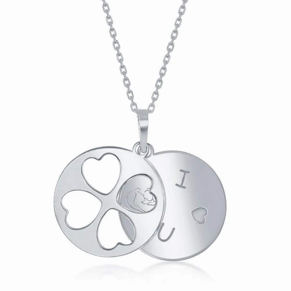 Sterling Silver I &lt;3 U Mother and Daughter Double Disc Necklace