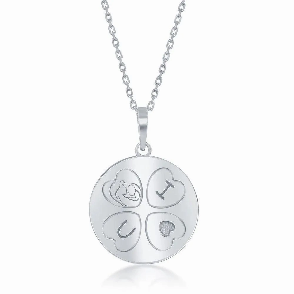 Sterling Silver I &lt;3 U Mother and Daughter Double Disc Necklace