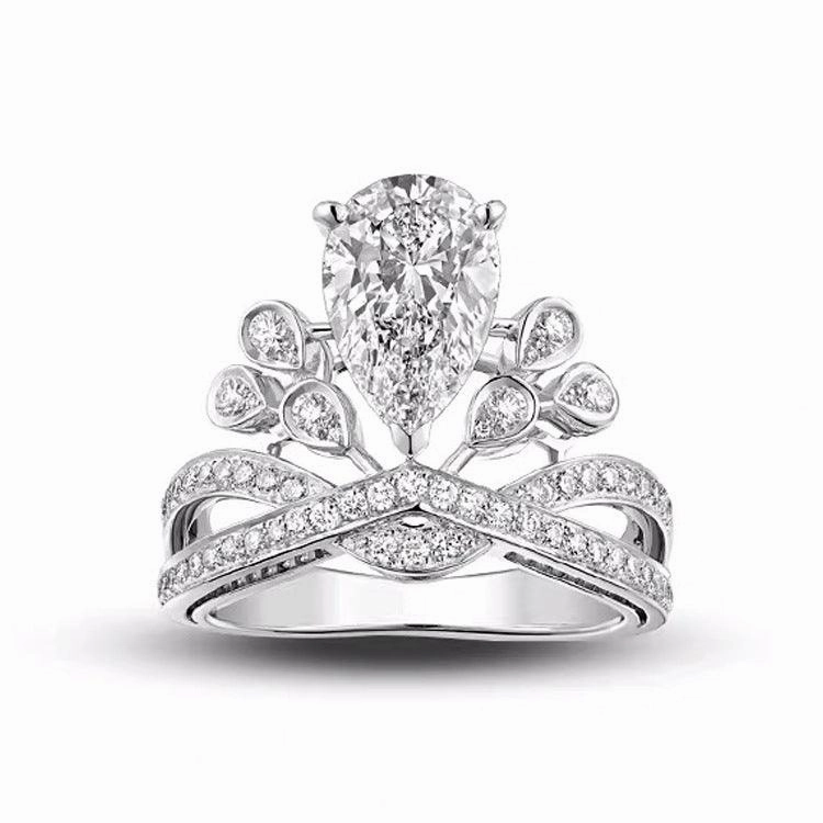 Sterling Silver Ins Vintage Royal Princess Water Drop Ring