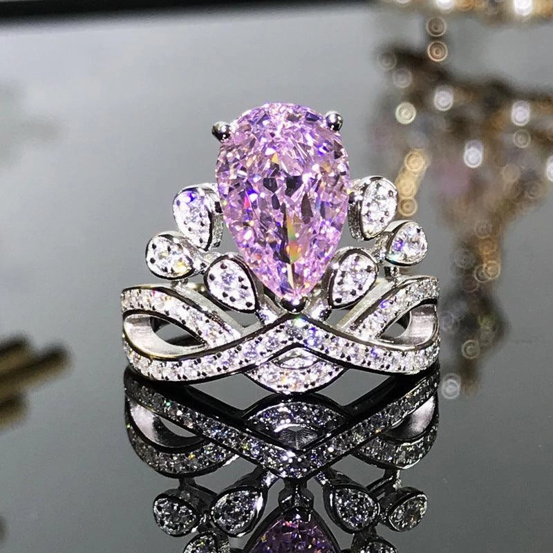 Sterling Silver Ins Vintage Royal Princess Water Drop Ring 
