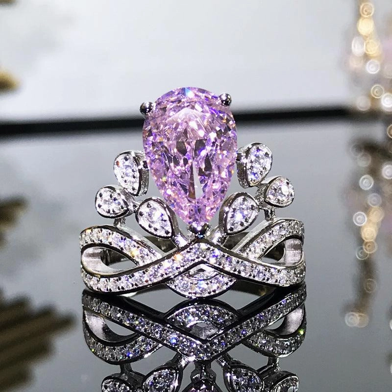 Sterling Silver Ins Vintage Royal Princess Water Drop Ring