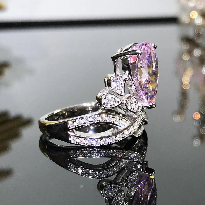 Sterling Silver Ins Vintage Royal Princess Water Drop Ring