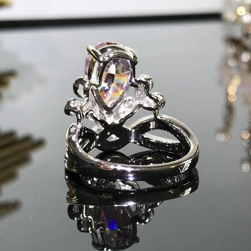 Sterling Silver Ins Vintage Royal Princess Water Drop Ring