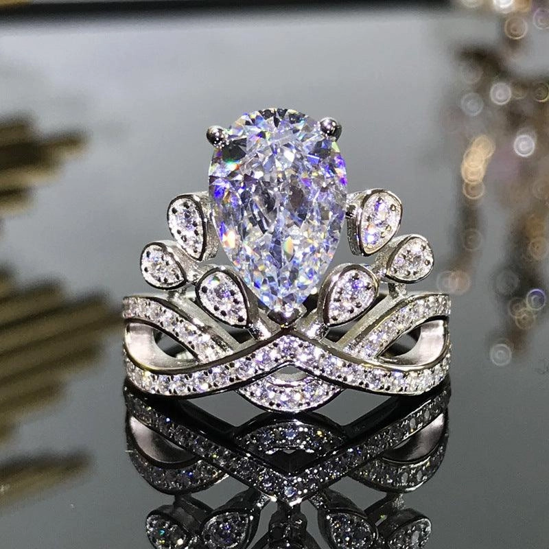 Sterling Silver Ins Vintage Royal Princess Water Drop Ring