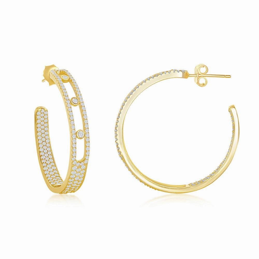 Sterling Silver Inside-Outside Pave and Bezel-Set Open Hoop Earrings - Gold Plated suit-set  