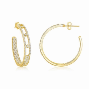 Sterling Silver Inside-Outside Pave and Bezel-Set Open Hoop Earrings - Gold Plated suit-set  