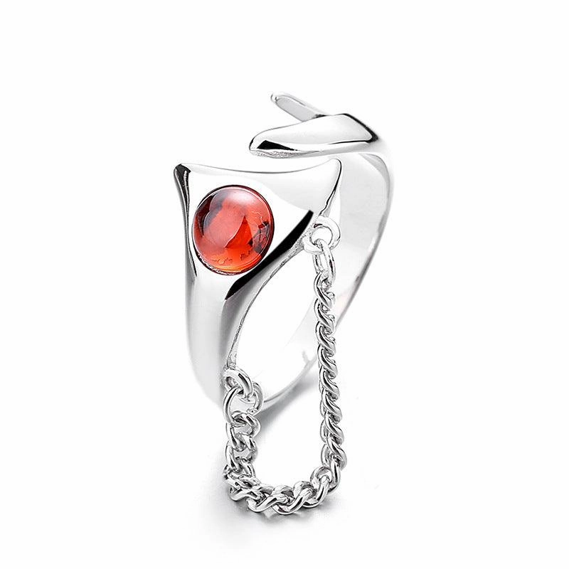 Sterling Silver Irregular Chain Jacinth Ring