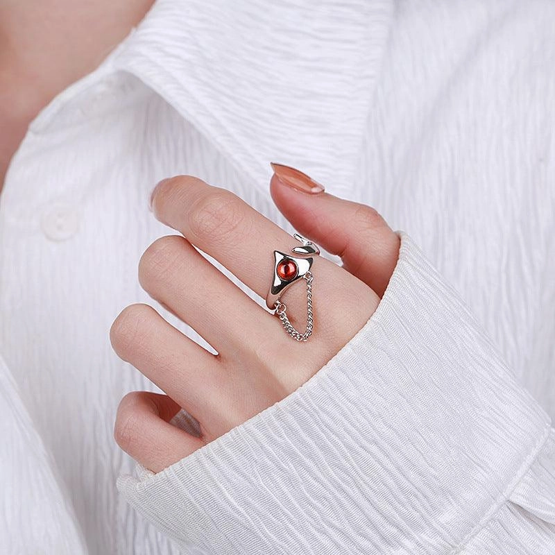 Sterling Silver Irregular Chain Jacinth Ring