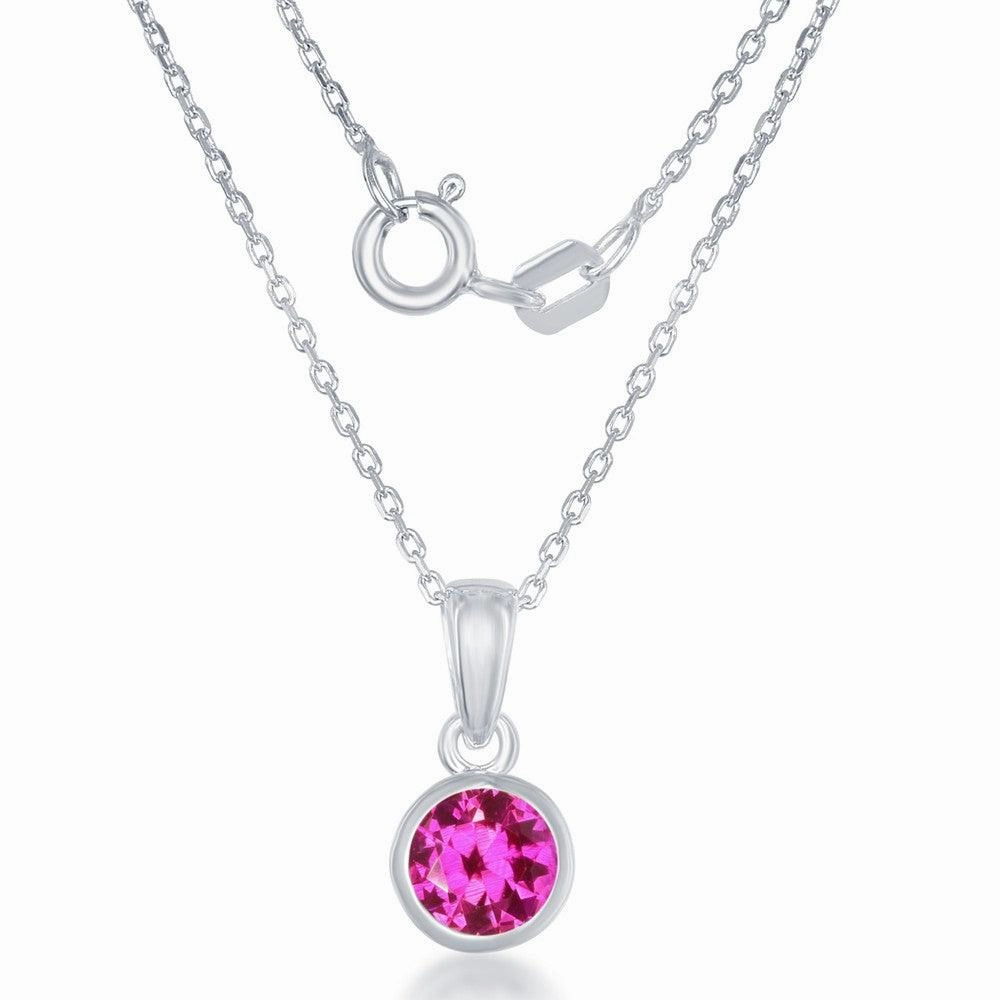 Sterling Silver July Ruby Bezel Set Pendant Chain suit-set  