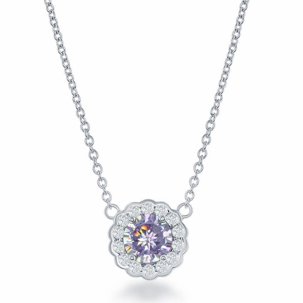 Sterling Silver June Birthstone CZ Necklace and Earrings Set suit-set  