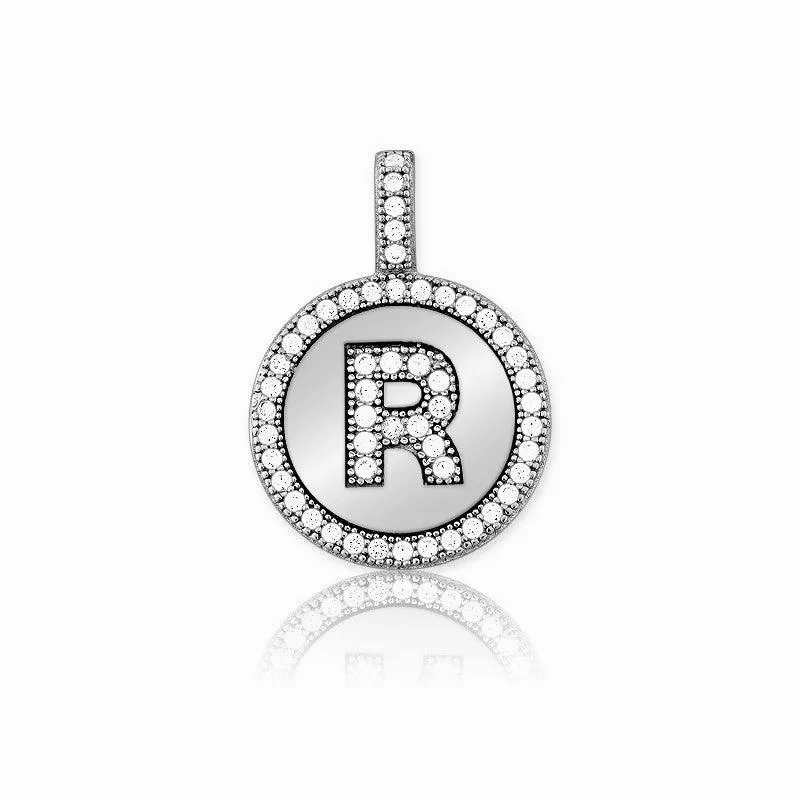 Sterling Silver Micro Pave Circle &quot;R&quot; Pendant with Chain