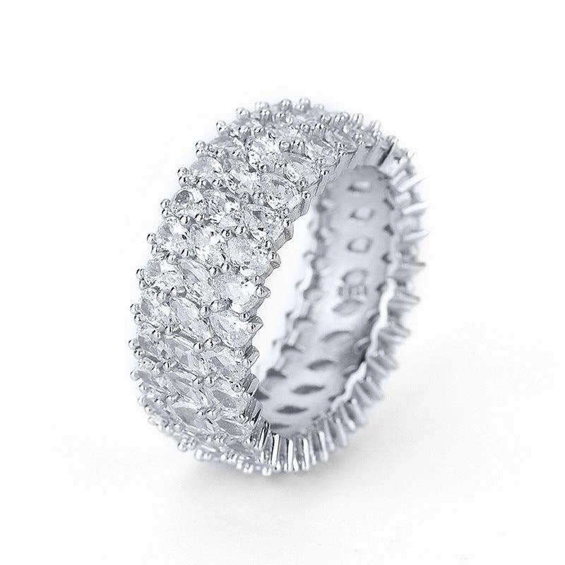 Sterling Silver Multi-row Luxury Zircon Ring
