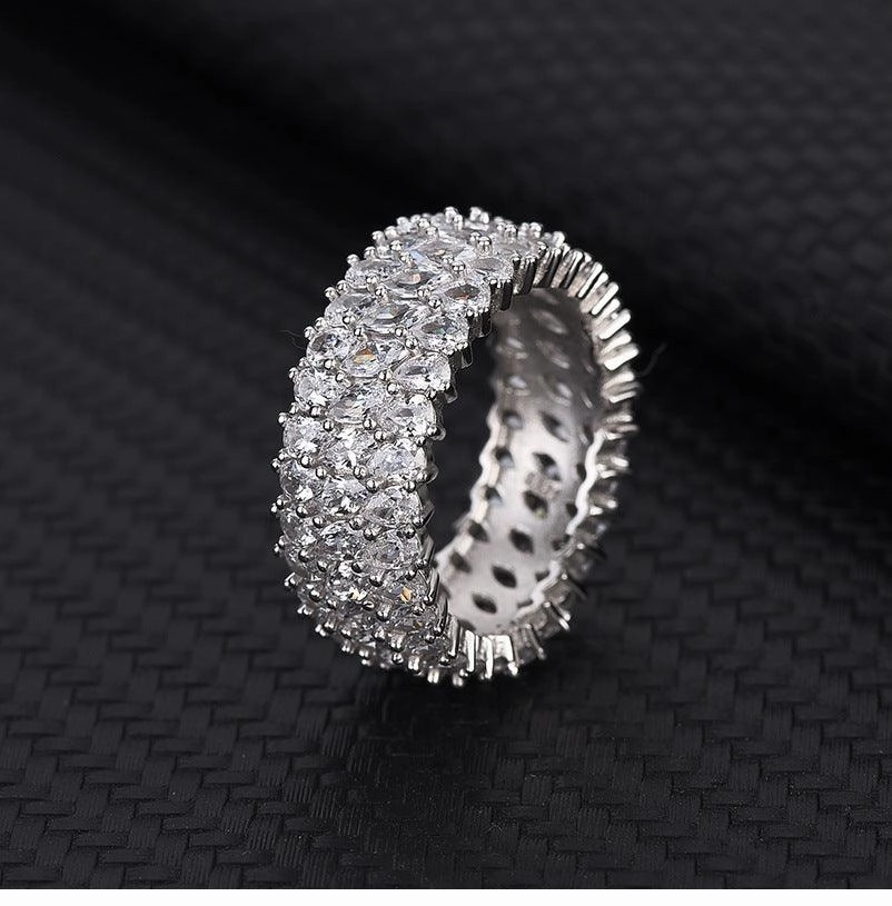 Sterling Silver Multi-row Luxury Zircon Ring 