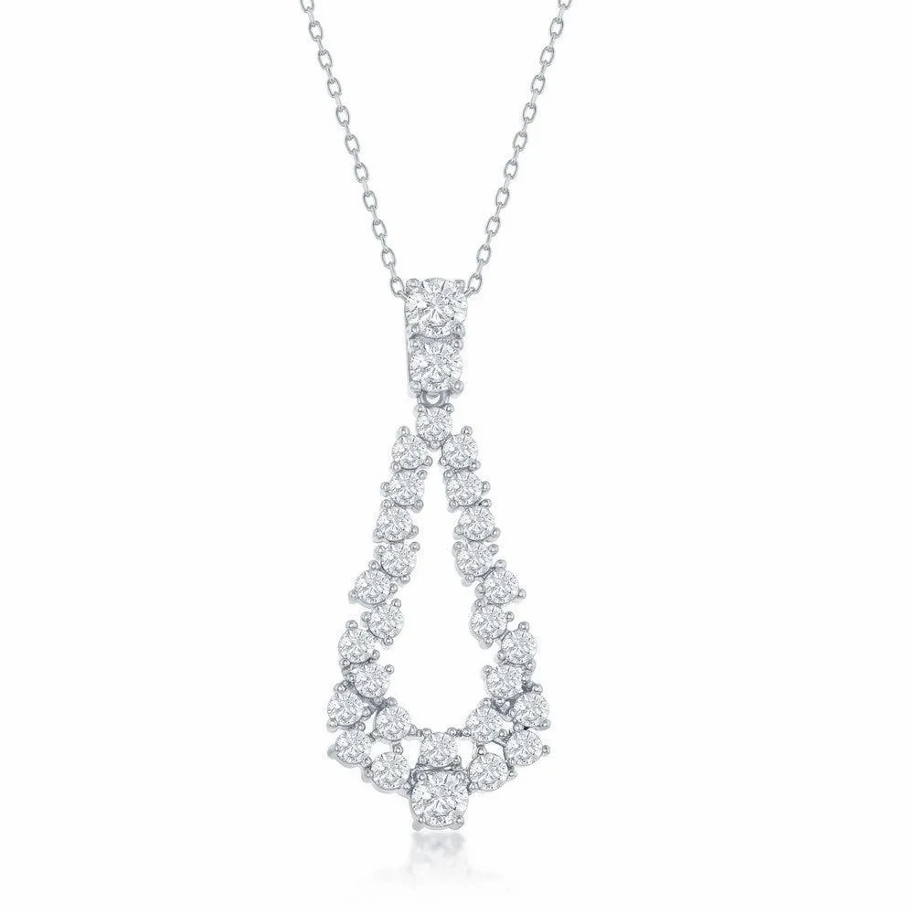 Sterling Silver Open Pear Shaped CZ Statement Necklace