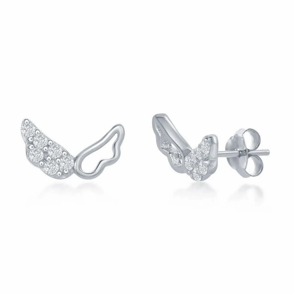 Sterling Silver Outline and CZ Wing Necklace and Earrings Set