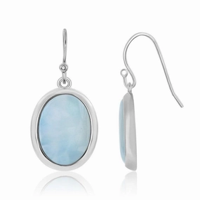 Sterling Silver Oval Bezel Set Larimar Dangling Earrings suit-set  