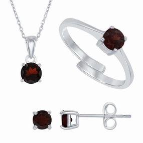 Sterling Silver "January Birthstone" Garnet Necklace Set suit-set  