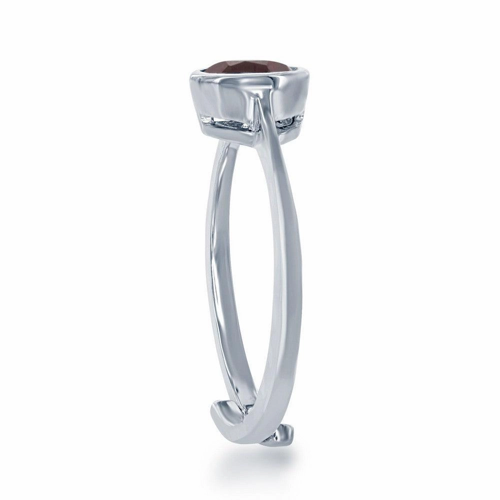 Sterling Silver "January" Garnet Bezel Set Ring